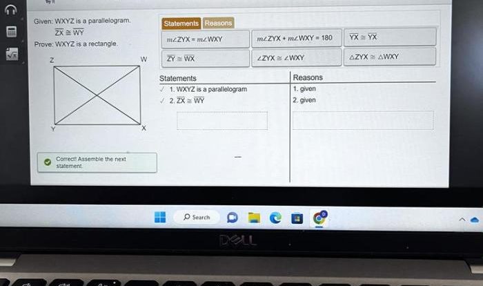 Rectangle prove parallelogram given wy zx