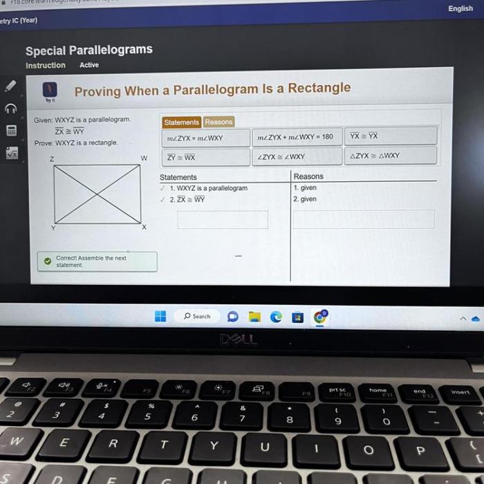 Rectangle prove parallelogram given wy zx