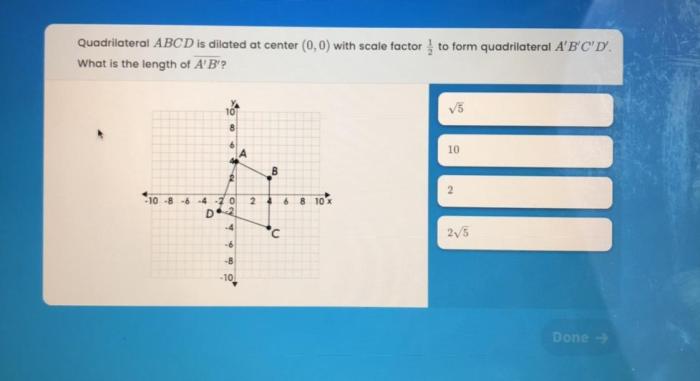 Quadrilateral abcd is dilated at center 0 0